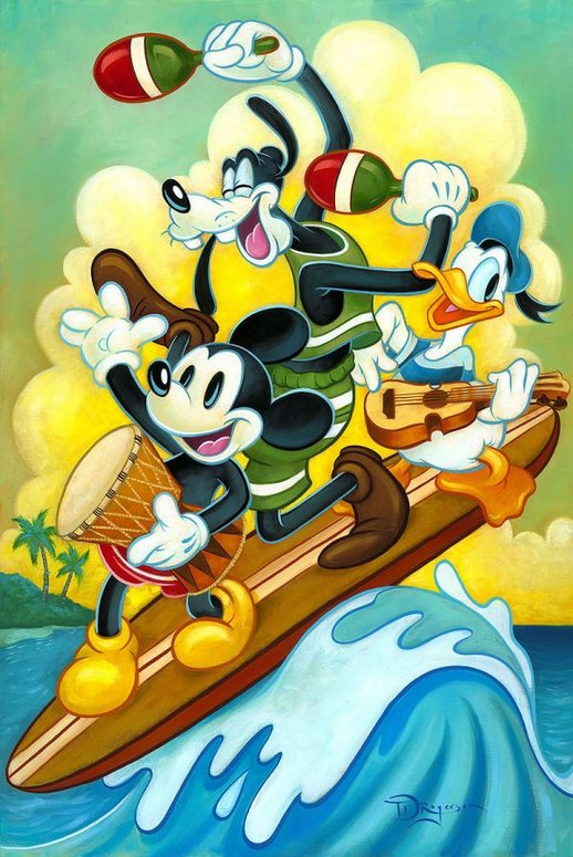 Tim Rogerson Handsigned and Numbered Limited Edition Embellished Giclee on Canvas: "Surf Trio"