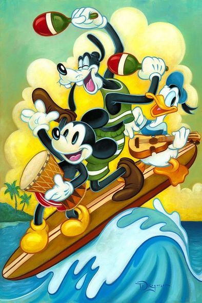 Tim Rogerson Handsigned and Numbered Limited Edition Embellished Giclee on Canvas: "Surf Trio"