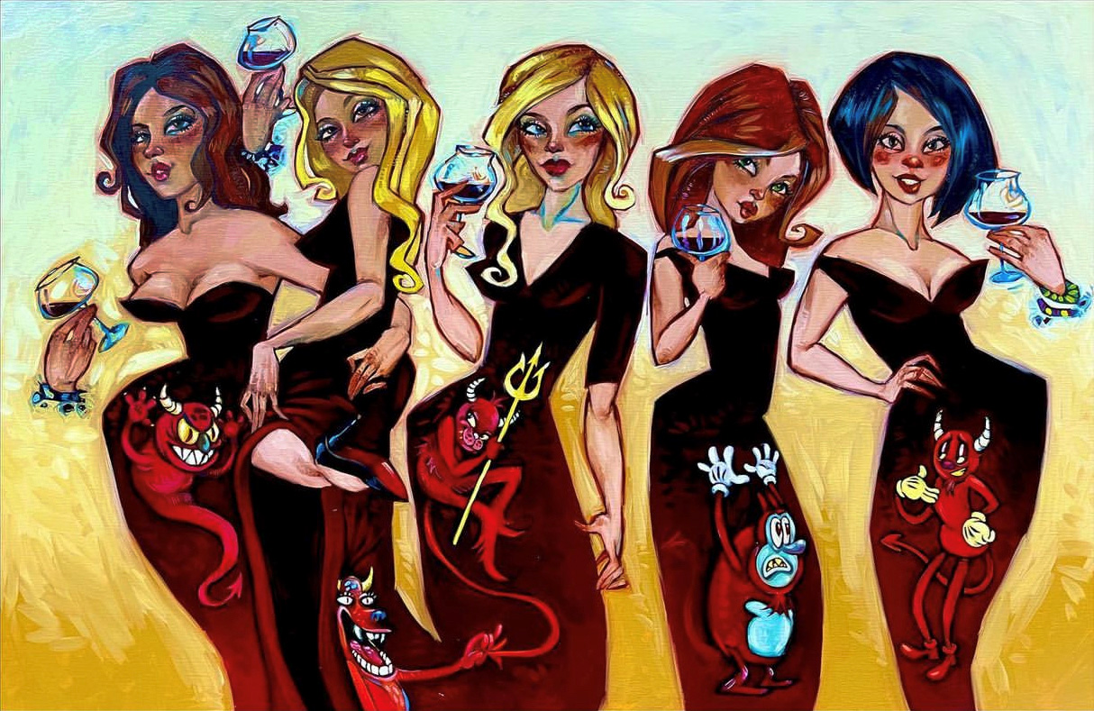 Todd White Signed and Numbered Embellished Ltd Ed Canvas on Board:"Devils in the Wine"