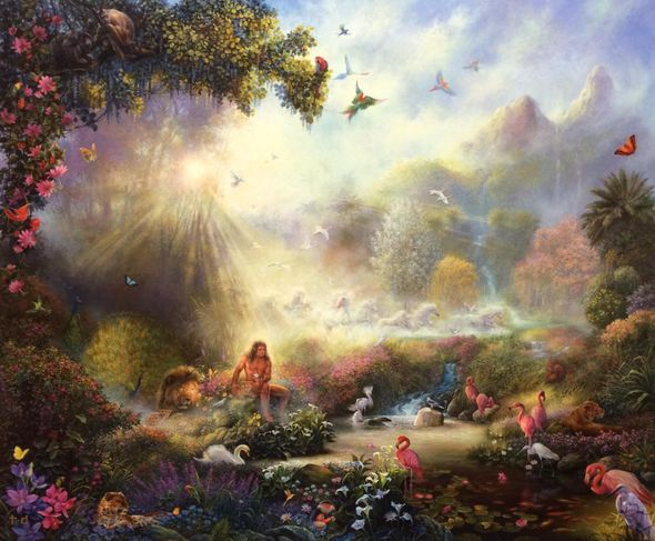 Tom duBois Signed by the Artist Limited Edition Paper Lithograph:"The Breath of Life - Adam in the Garden of Eden"