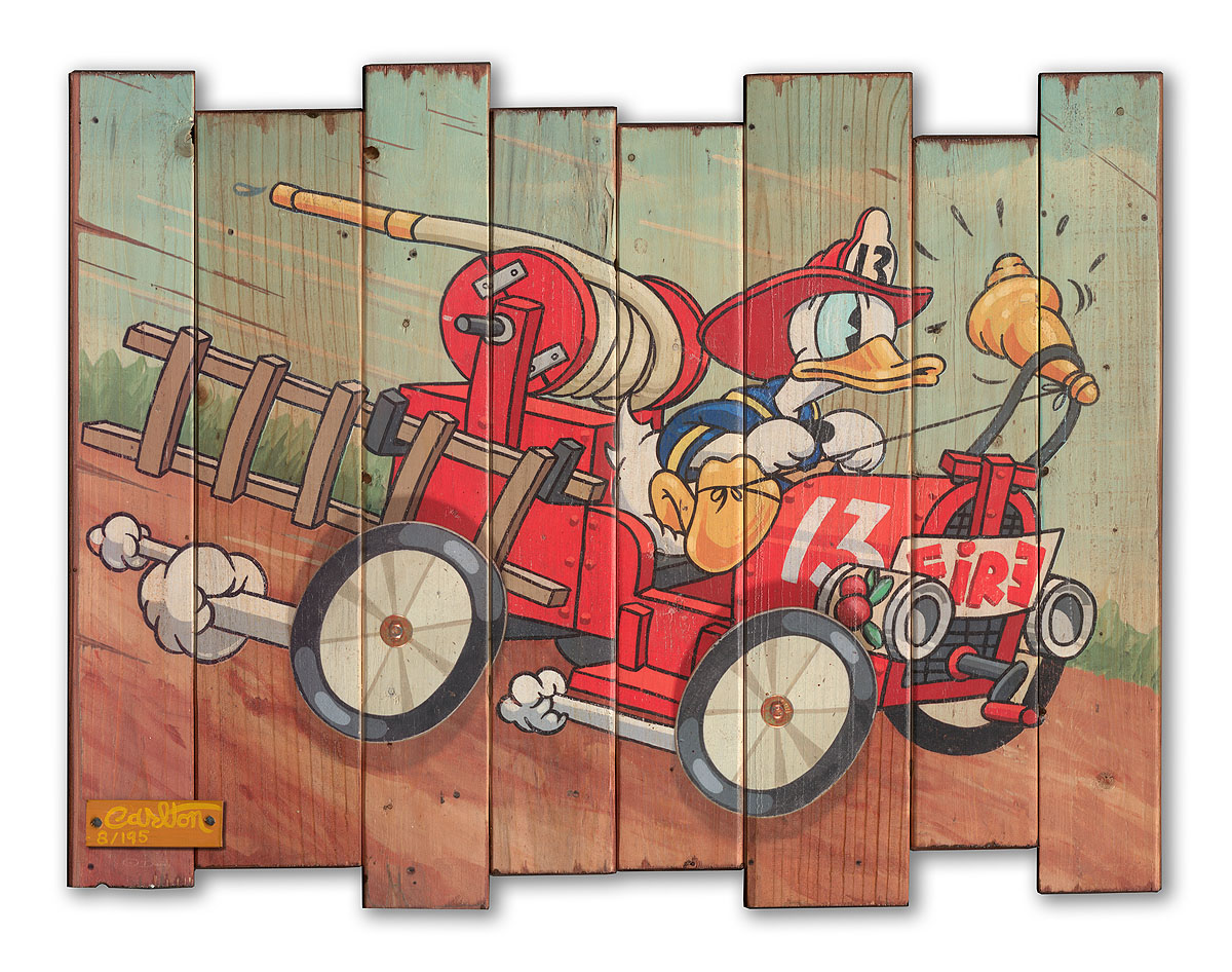 Trevor Carlton Artist Signed Limited Edition Giclée on Reclaimed Wood:"Fire Chief Donald"