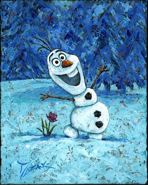 Trevor Mezak Signed and Numbered Giclée on Pallet Knife-Textured Canvas : "Olaf - Frozen"