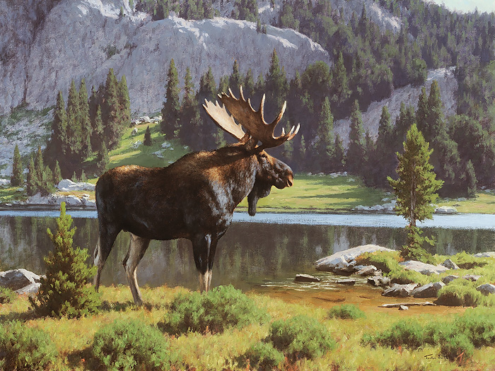 Tucker Smith Hand Signed Limited Canvas Giclee:"Moose at Dean Lake"