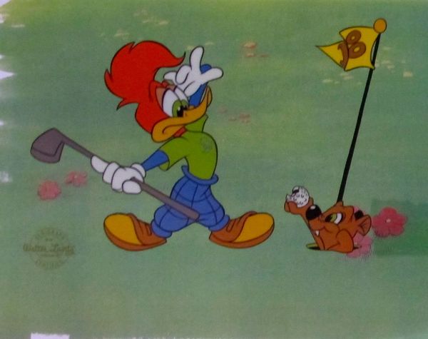 Universal Studios Limited Edition Sericel Cel Animation Art:"Woody Woodpecker Golf"