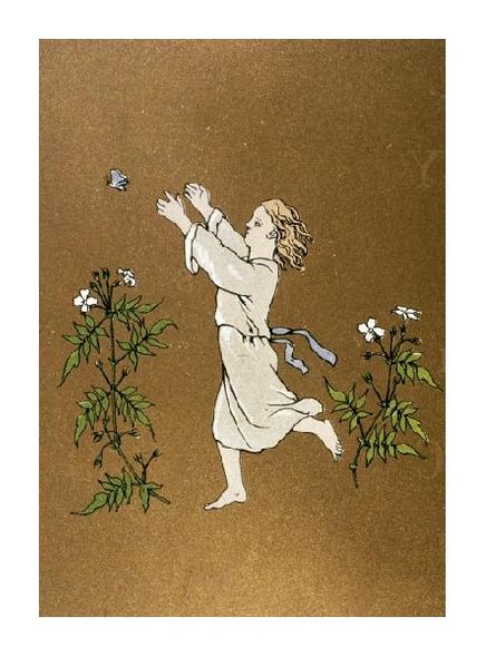 Unknown Fine Art Open Edition Gicl&eacute;e:"Child Chasing Butterfly"