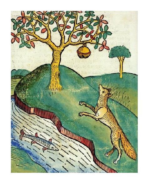 Unknown Fine Art Open Edition Gicl&eacute;e:"Fox Jumping for Beehive by a River with Fish"