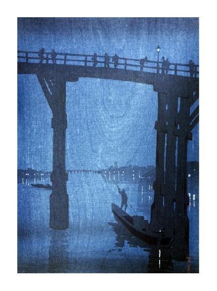 Unknown Fine Art Open Edition Gicl&eacute;e:"Japanese Print (Night View of Eitai-Bashi (Tokyo))"