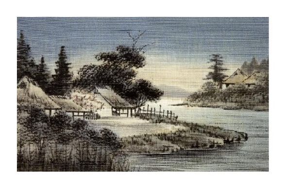 Unknown Fine Art Open Edition Gicl&eacute;e:"Japanese Print (Village By The River)"