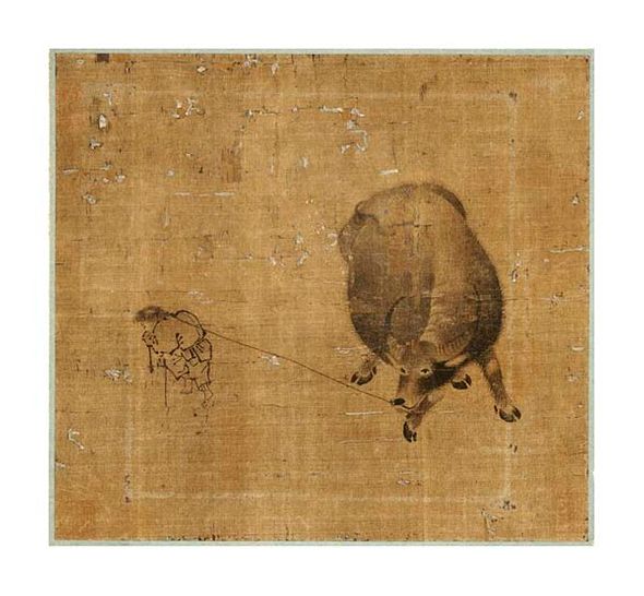 Unknown Fine Art Open Edition Gicl&eacute;e:"Small Boy Struggling to Lead a Water Buffalo"