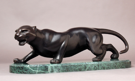 Unknown Handcrafted Solid Bronze Sculpture:"Art Deco Panther"