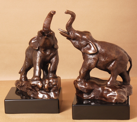 Unknown Handcrafted Solid Bronze Sculpture:"Elephant Bookends"
