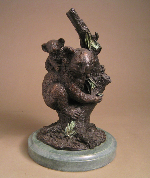 Unknown Handcrafted Solid Bronze Sculpture:"Koala Bear with Cub"
