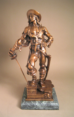 Unknown Handcrafted Solid Bronze Sculpture:"Pirate and Treasure Chest" Unknown Handcrafted Solid Bronze Sculpture:"Pirate and Treasure Chest"
