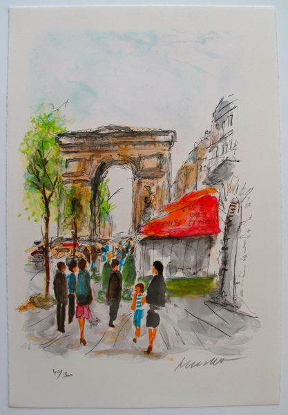 Urbain Huchet Hand Signed Limited Edition Lithograph:"Arc De Triomphe"