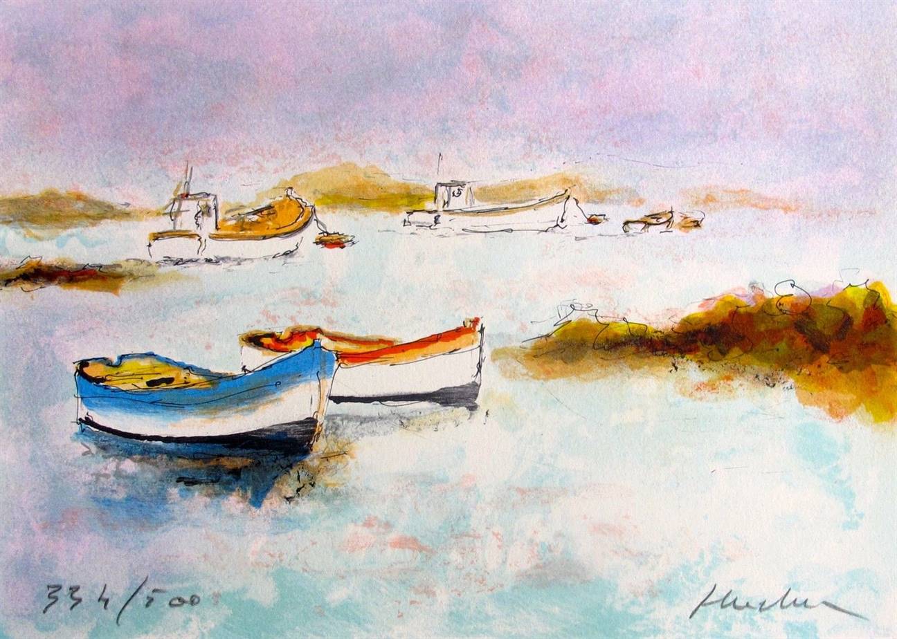 Urbain Huchet Hand Signed Limited Edition Lithograph:"Deux Canoes"