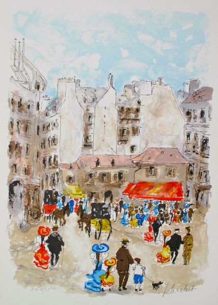 Urbain Huchet Hand Signed Limited Edition Lithograph:"Paris Scene"