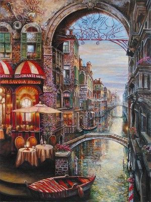 Vadik Suljakov Limited Edition Embellished Giclee on Hand-Textured Canvas:"Via Dario"