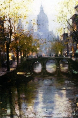 Vakhtang Artist Signed Limited Edition Hand Embellished Canvas Giclee: "AMSTERDAM QUIET EVENING" Vakhtang Artist Signed Limited Edition Hand Embellished Canvas Giclee: "AMSTERDAM QUIET EVENING"