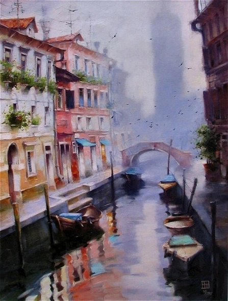 Vakhtang Artist Signed Limited Edition Hand Embellished Canvas Giclee: "MORNING CLOCK TOWER"
