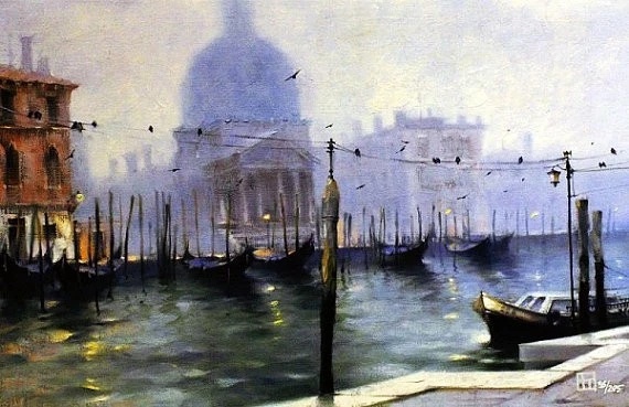 Vakhtang Artist Signed Limited Edition  Hand Embellished Canvas Giclee: "SILHOUETTE SAN MARCO"