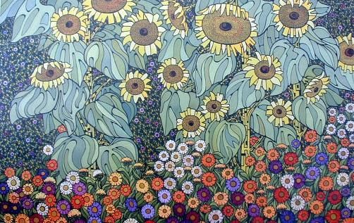Valeri Metlyaev Hand Signed and Numbered Limited Edition Giclee on Canvas: " Sunflowers - A "