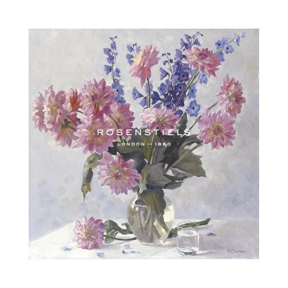 Valeriy Chuikov Hand Numbered Limited Edition Print on Paper :"Dahlias and Larkspur"