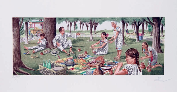 VIC HERMAN Artist Signed Limited Edition Lithograph on Paper: "TORTILLAS ARE THE STAFF OF LIFE"