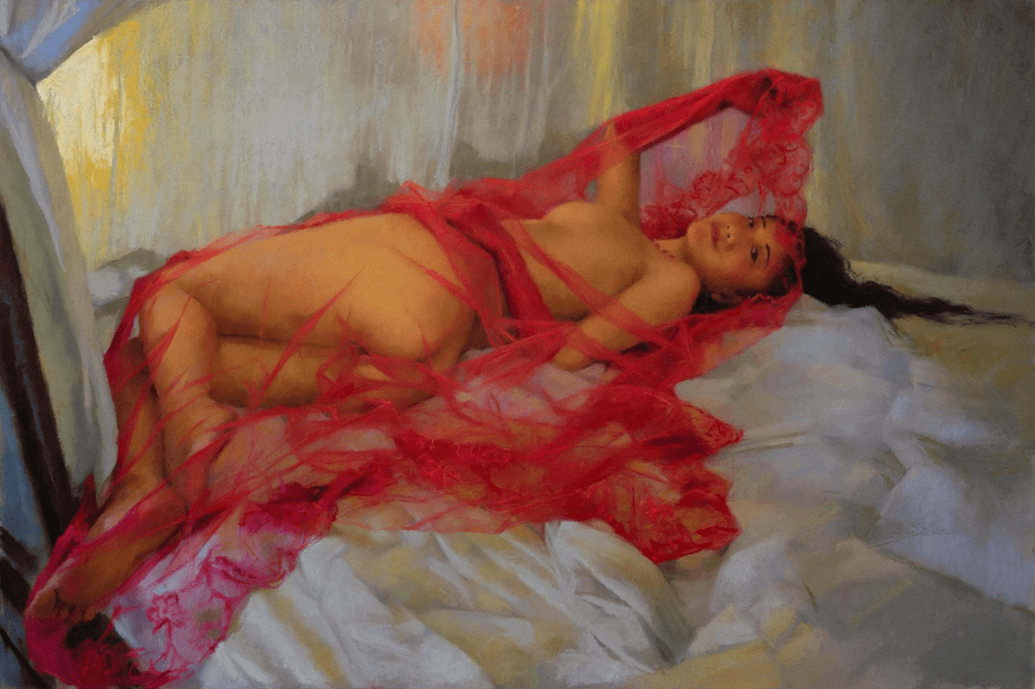 Vicente Romero Artist Signed 25.3 x 38 Limited Edition Canvas Giclee:"Red-veiled Seduction"
