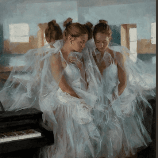Vicente Romero Artist Signed 30 x 30 Limited Edition Canvas Giclee:"A Pause in the Dance Studio"