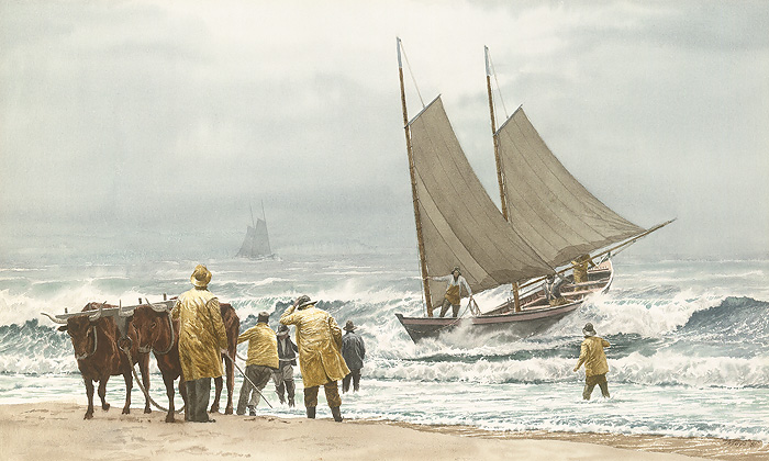 Victor Mays Open Edition Gallery Wrap Canvas Giclee:"Block Island Boat Beaching"