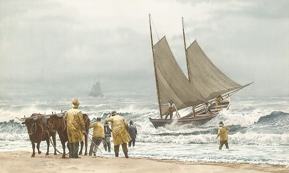 Victor Mays Open Edition Gallery Wrap Canvas Giclee:"Block Island Boat Beaching"