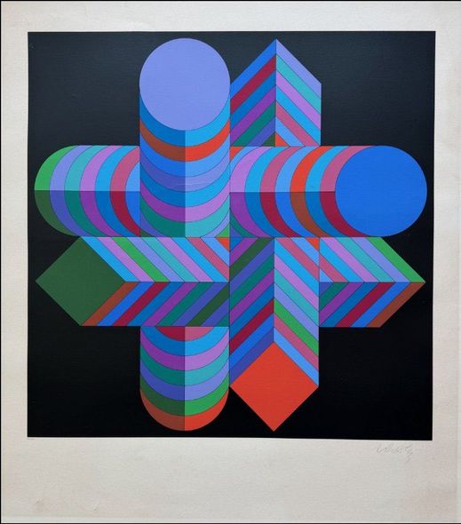 Victor Vasarely 1978 Hand Signed 25x 25 Serigraph:"MAKK-S "