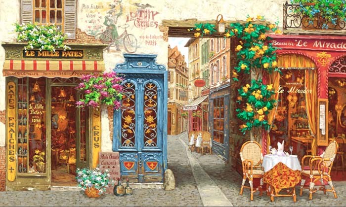 Viktor Shvaiko Artist Signed Limited Edition Hand Embellished Canvas Giclee:"Rue Lafayette"