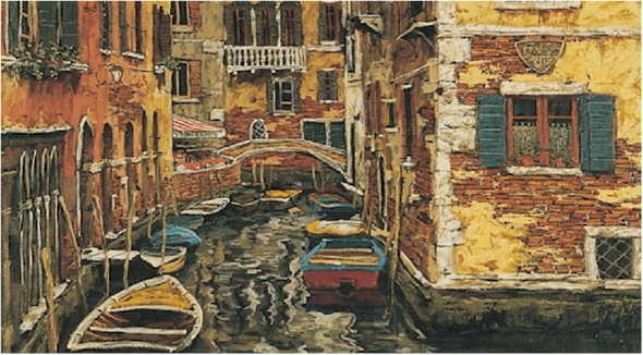 Viktor Shvaiko Artist Signed Limited Edition Serigraph on canvas:"Boats Of Venice (Venice Suite)"