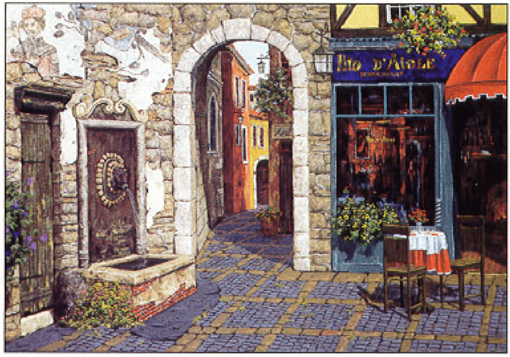 Viktor Shvaiko Artist Signed Limited Edition Serigraph on paper:"Fresco & Fountain"