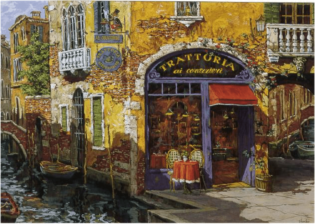 Viktor Shvaiko Artist Signed Limited Edition Serigraph on paper:"Tratoria On The Water - Paper"