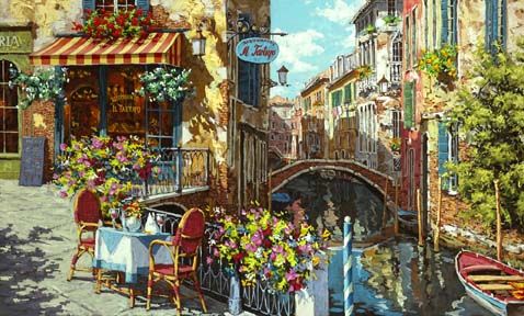 Viktor Shvaiko Hand Embellished Limited Edition Giclee on Canvas:"Ristorante Il Tartufo"