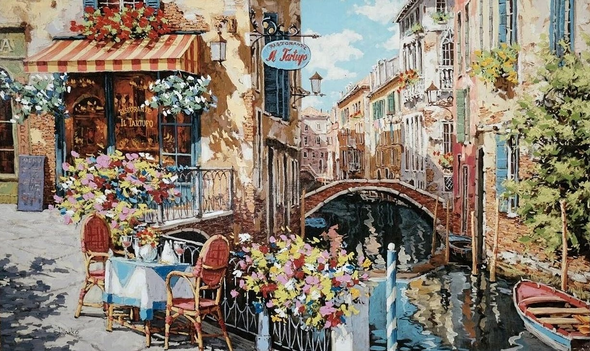 Viktor Shvaiko Hand-Signed Limited Edition Canvas Giclee: "Ristorante II "