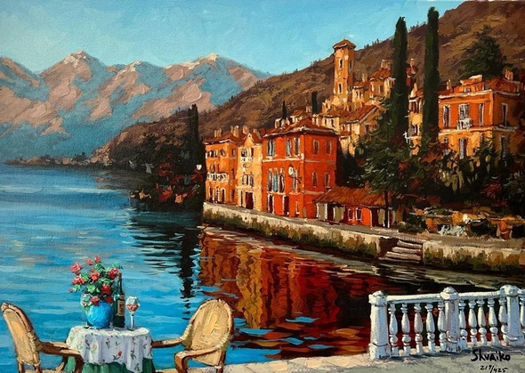 Viktor Shvaiko Hand Signed Limited Edition Canvas: "Lake Como Blue "