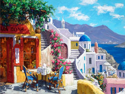 Viktor Shvaiko Limited Edition hand Embellished Giclee on Canvas:"Afternoon Aegean Sea"