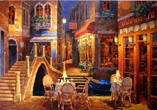 Viktor Shvaiko Limited Edition Hand Embellished Giclee on Canvas: "Ristorante Da Roberto"