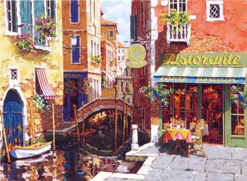 Viktor Shvaiko Limited Edition Hand Embellished Serigraph on Canvas: "Rendezvous in Venice"
