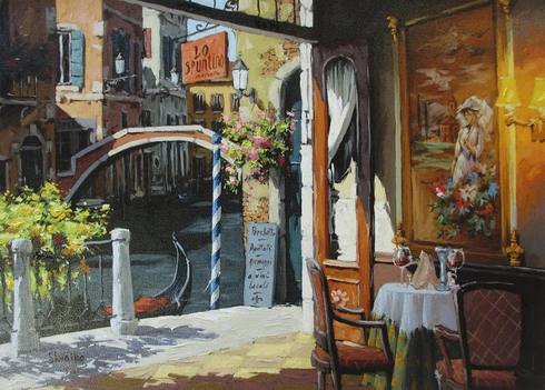 Viktor Shvaiko Signed Limited Edition Embellished Canvas Giclee: "Campo de L'Arsenala"