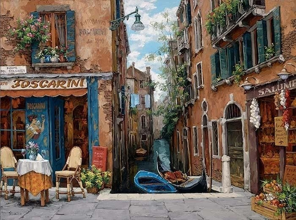 Viktor Shvaiko Signed Limited Edition Embellished Canvas Giclee: "Venice in Bloom"