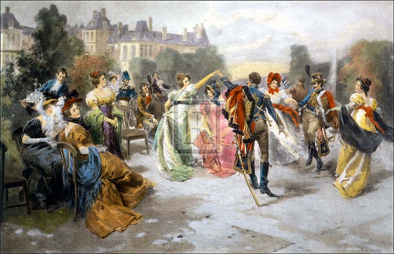 Vincent de Paredes Artist Hand Colored Copper Plate Printed Atelier Print:"Dance At The Imperial Court"