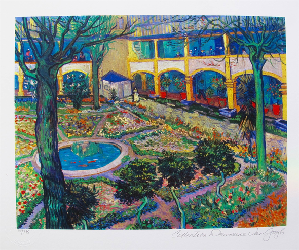 Vincent Van Gogh Estate Signed Limited Edition Small Giclee:"Courtyard Of The Hospital At Arles"