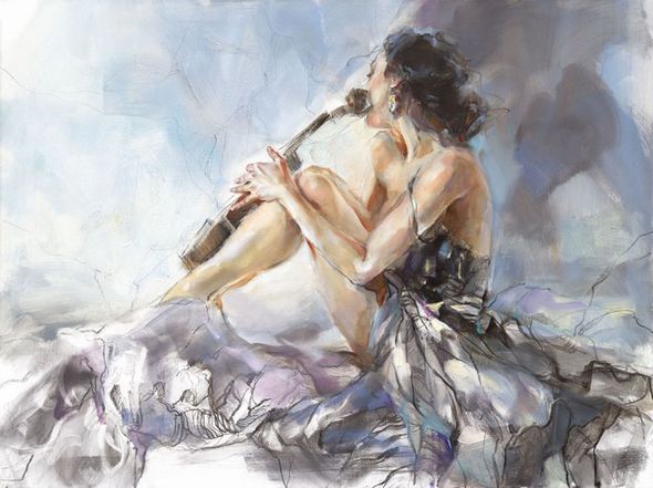 Anna Razumovskaya Hand Signed and Numbered Limited Edition Artist Embellished Canvas Giclee:"Silence is Gone"