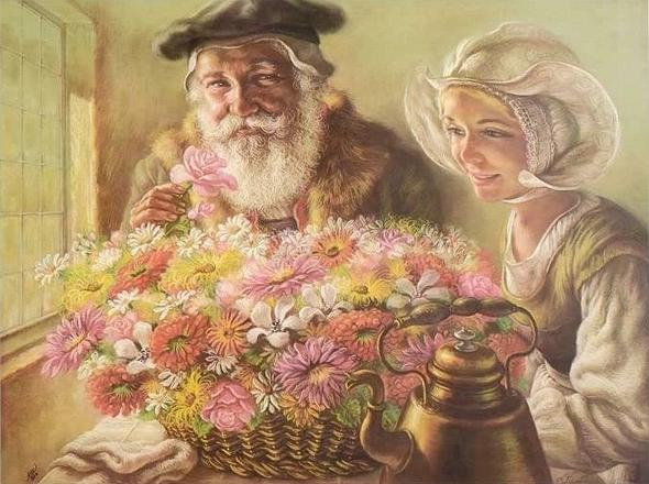 Virginia Dan Signed Limited Edition Lithograph Print: "Roses for Papa"