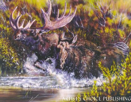 VIVI CRANDALL 20X26 Secondary Market Art: "SKINNY DIPPIN MOOSE AP"