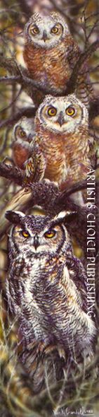 VIVI CRANDALL 6X24 Secondary Market Art: "TOTEM POLE OWLS"